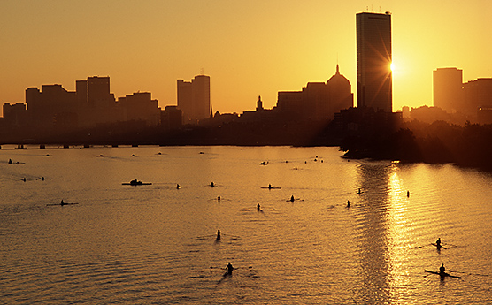 Sunrise with rowing shells from BU Bridge